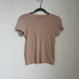 Madewell Beige Short-Sleeve Ribbed Crew Neck T-Shirt S Clean Girl Quiet Luxury